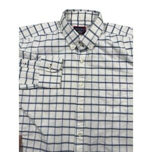 UNTUCKit White Blue Windowpane Check Small Button Down Cotton Dress Shirt Men's